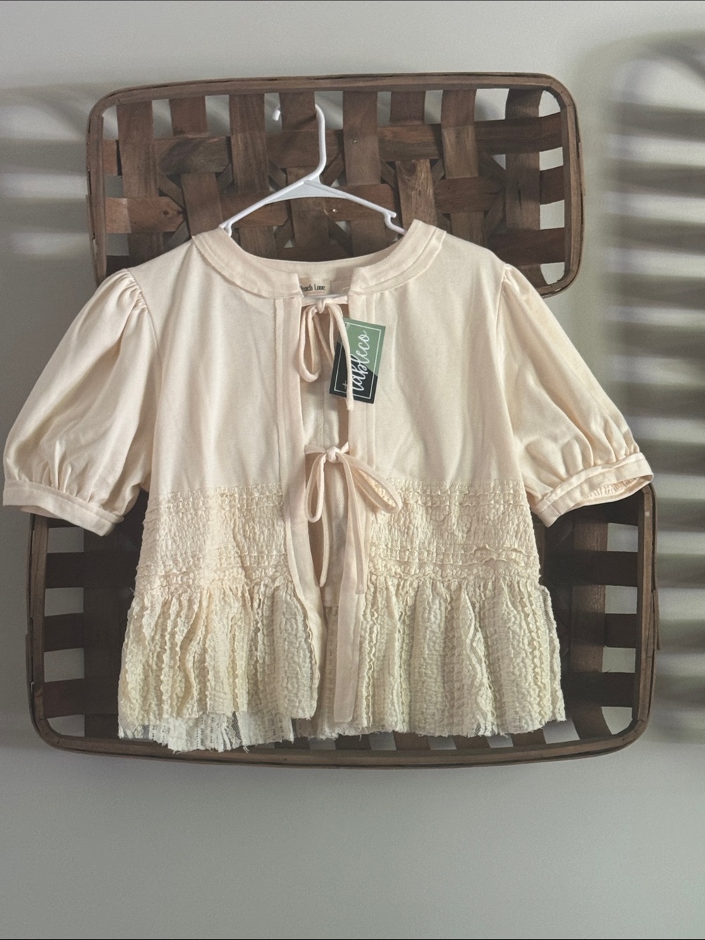 Peach Love California Cream Ruffle Tie-Front Blouse